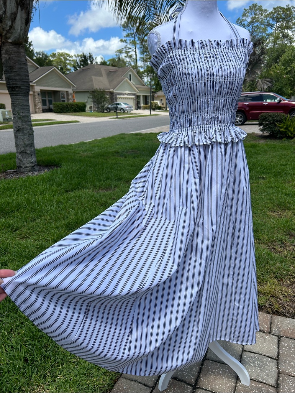 NWTš·Sugarlips Striped Halter Square Neck Sleeveless Smocked Poplin Midi Dress - Picture 12 of 15
